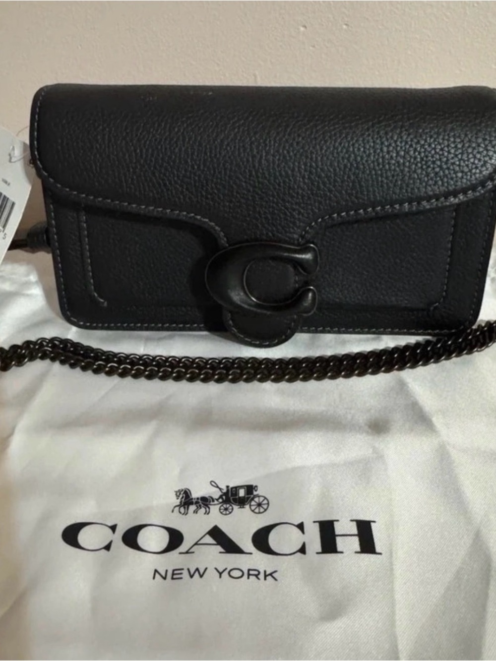 NWT Coach Black Pebbled Leather C Logo Chain Crossbody